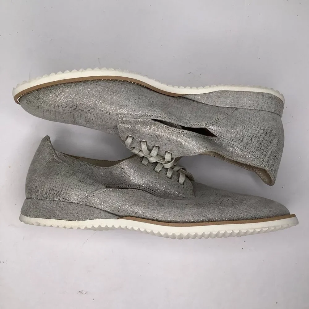 Amalfi by Rangoni Silver Textile/Leather Lace Tie Oxford Women Shoes Sz 7.5